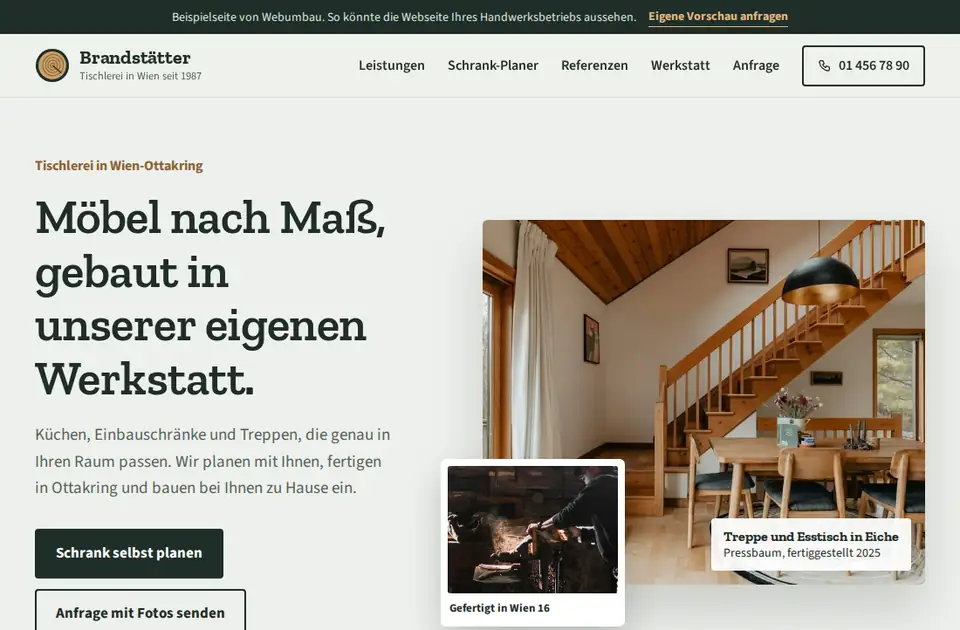 Neue Webseite: Tischlerei Brandstätter, Beispiel