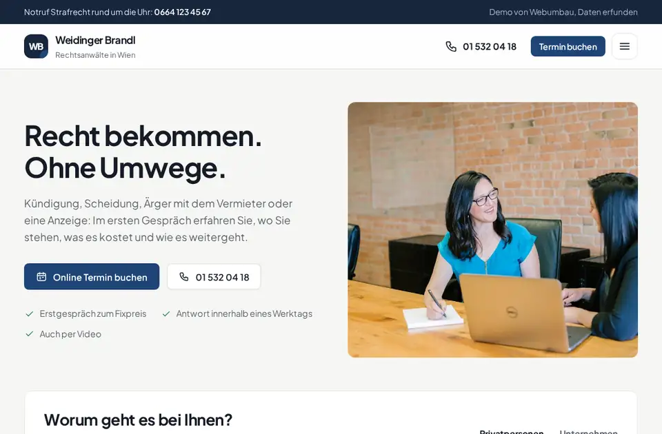 Neue Webseite: Kanzlei Weidinger Brandl, Beispiel