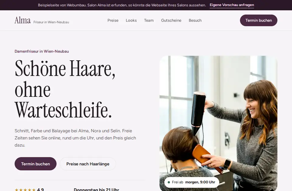 Neue Webseite: Salon Alma, Beispiel